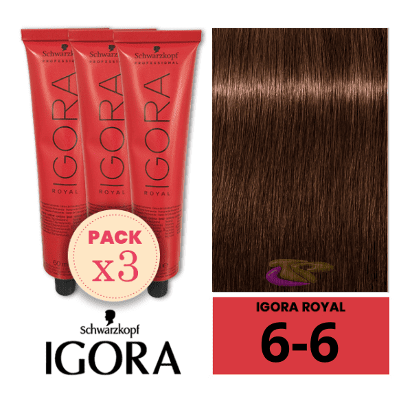 Schwarzkopf - Pack 3 Tintes Igora Royal 6/6 Rubio Oscuro Marrón 60 ml