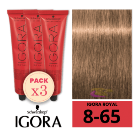 Schwarzkopf - Pack 3 Tintes Igora Royal 8/65 Rubio Claro Marrón Dorado 60 ml