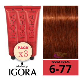 Schwarzkopf - Pack 3 Tintes Igora Royal 6/77 Rubio Oscuro Cobrizo Intenso 60 ml