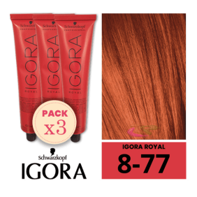 Schwarzkopf - Pack 3 Tintes Igora Royal 8/77 Rubio Claro Cobrizo Intenso 60 ml