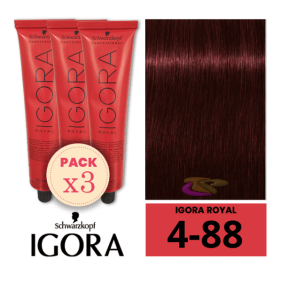 Schwarzkopf - Pack 3 Tintes Igora Royal 4/88 Castaño Medio Rojo Intenso 60 ml