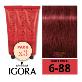 Schwarzkopf - Pack 3 Tintes Igora Royal 6/88 Rubio Oscuro Rojo Intenso 60 ml