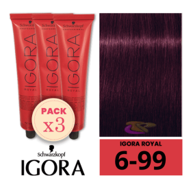 Schwarzkopf - Pack 3 Tintes Igora Royal 6/99 Rubio Oscuro Violeta Intenso 60 ml