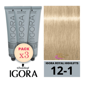 Schwarzkopf - Pack 3 Tintes Igora Royal HIGHLIFTS 12/1 Superaclarante Ceniza 60 ml