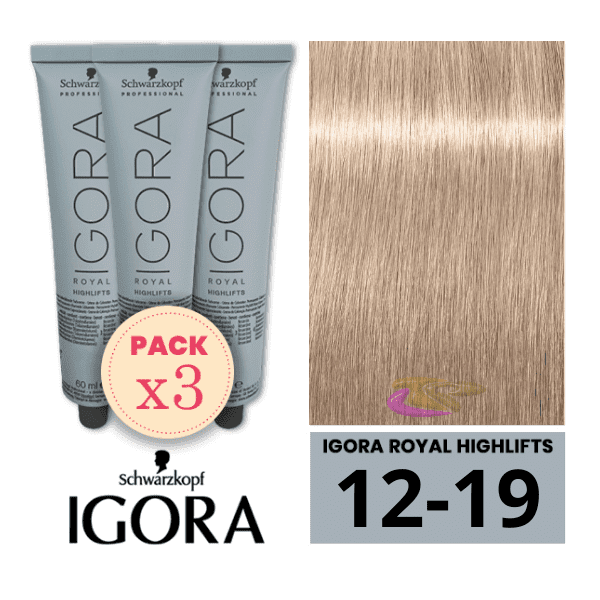 Schwarzkopf - Pack 3 Tintes Igora Royal HIGHLIFTS 12/19 Superaclarante Ceniza Violeta 60 ml