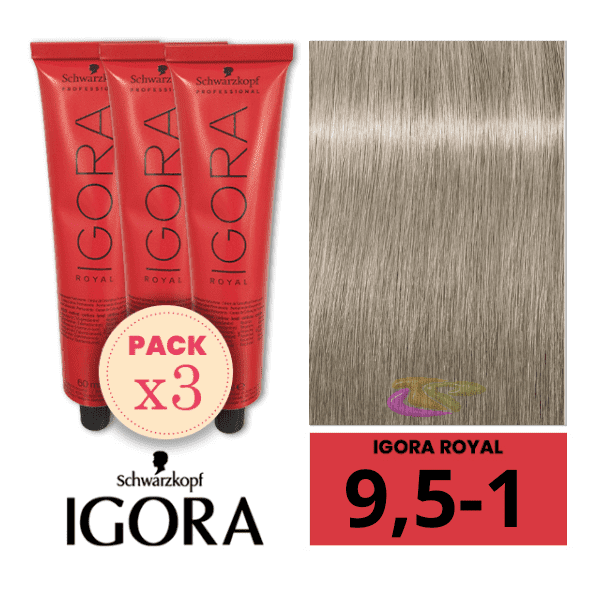 Schwarzkopf - Pack 3 Tintes Igora Royal MATIZADOR DE MECHAS 9,5 1 Pastel Perla 60 ml