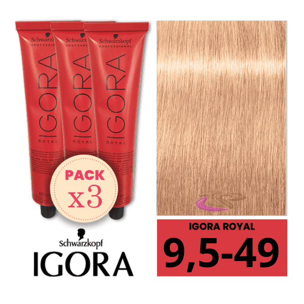 Schwarzkopf - Pack 3 Tintes Igora Royal MATIZADOR DE MECHAS 9,5 49 Pastel Nude 60 ml