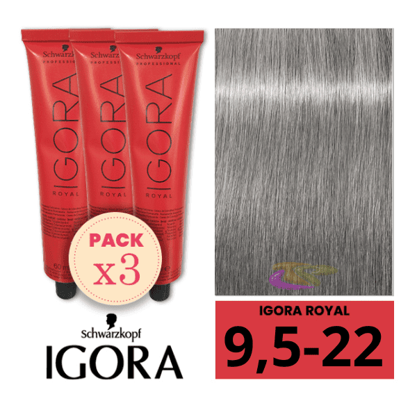 Schwarzkopf - Pack 3 Tintes Igora Royal MATIZADOR DE MECHAS 9,5 22 Pastel Azul 60 ml