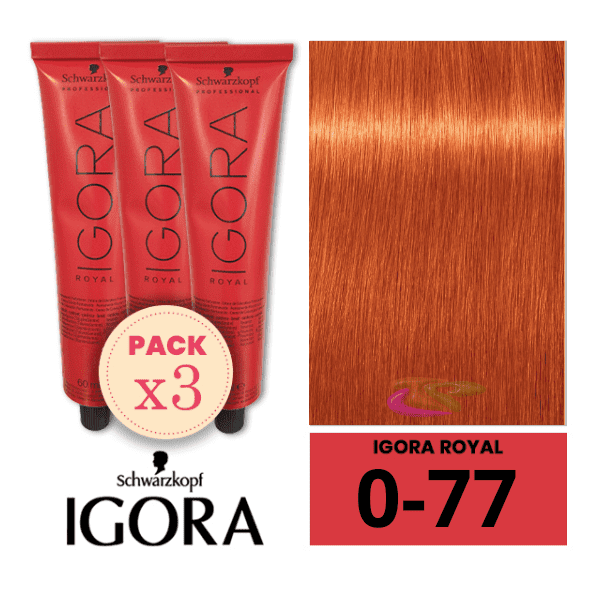 Schwarzkopf - Pack 3 Tintes Igora Royal 0/77 Intensificador Cobre 60 ml