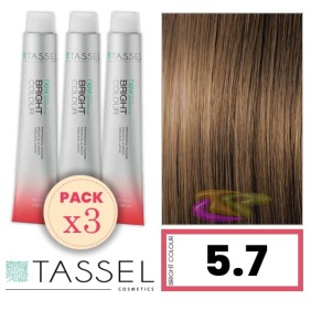 Tassel - Pack 3 Tintes BRIGHT COLOUR con Argán y Keratina Nº 5.7 CASTAÑO CLARO MARRÓN 100 ml