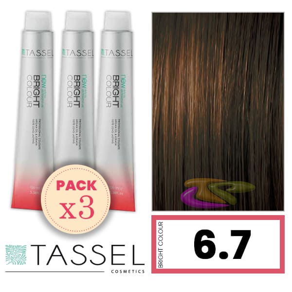 Tassel - Pack 3 Tintes BRIGHT COLOUR con Argán y Keratina Nº 6.7 RUBIO OSCURO MARRÓN 100 ml