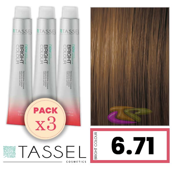 Tassel - Pack 3 Tintes BRIGHT COLOUR con Argán y Keratina Nº 6.71 RUBIO OSCURO MARRÓN FRÍO 100 ml