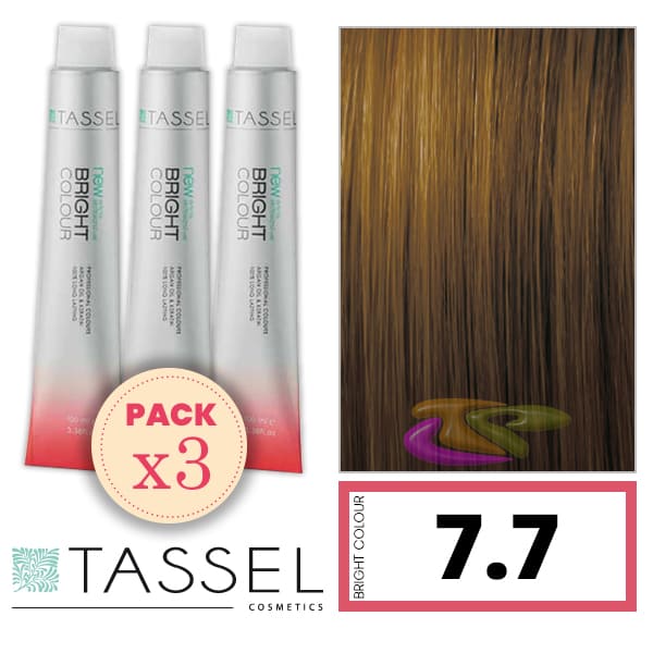 Tassel - Pack 3 Tintes BRIGHT COLOUR con Argán y Keratina Nº 7.7 RUBIO MEDIO MARRÓN 100 ml