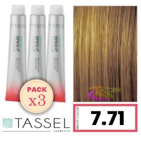 Tassel - Pack 3 Tintes BRIGHT COLOUR con Argán y Keratina Nº 7.71 RUBIO MEDIO MARRÓN FRÍO 100 ml