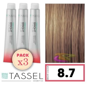 Tassel - Pack 3 Tintes BRIGHT COLOUR con Argán y Keratina Nº 8.7 RUBIO CLARO MARRÓN 100 ml