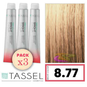 Tassel - Pack 3 Tintes BRIGHT COLOUR con Argán y Keratina Nº 8.77 RUBIO CLARO CHOCOLATE 100 ml