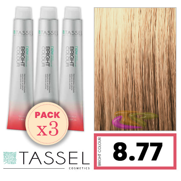 Tassel - Pack 3 Tintes BRIGHT COLOUR con Argán y Keratina Nº 8.77 RUBIO CLARO CHOCOLATE 100 ml