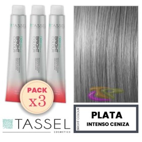 Tassel - Pack 3 Tintes Semipermanentes BRIGHT COLOUR con Argán y Keratina PLATA INTENSO CENIZA 100 ml