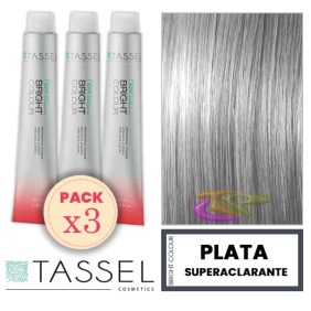 Tassel - Pack 3 Tintes Semipermanentes BRIGHT COLOUR con Argán y Keratina PLATA SUPERACLARANTE 100 ml