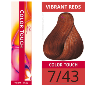 Wella - Baño COLOR TOUCH Vibrant Reds 7/43 Rubio Medio Cobrizo Dorado (sin amoníaco) de 60 ml