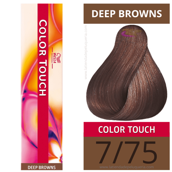 Wella - Baño COLOR TOUCH Deep Browns 7/75 Rubio Medio Marrón Caoba (sin amoníaco) de 60 ml