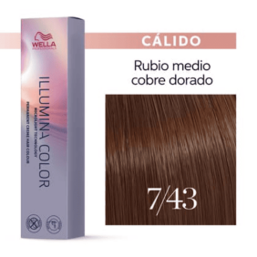 Wella - Tinte Illumina Color 7/43 Rubio Medio Cobre Dorado 60 ml