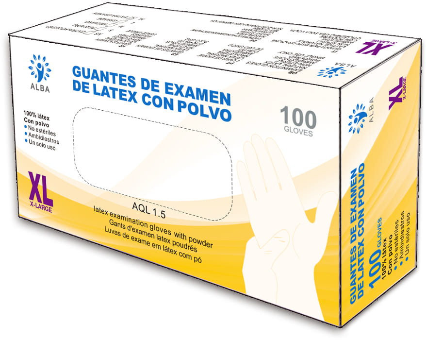Alba - Guantes desechables LATEX CON POLVO Talla XL (100 uds)(003031)