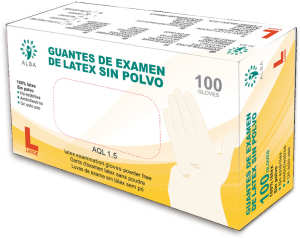 Alba - Guantes desechables LATEX SIN POLVO Talla L (100 uds)(003062)