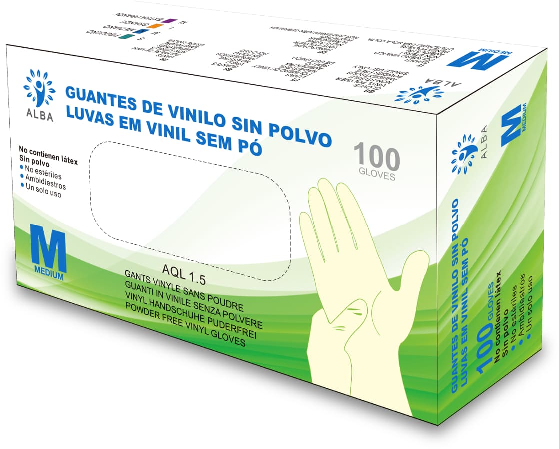 Alba - Guantes desechables VINILO SIN POLVO Talla M (100 uds)(003130)