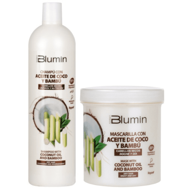 Blumin - Pack Oferta Aceite de Coco y Bambú Orgánico (para cabellos normales a secos) (Champú 1000 ml + Mascarilla 700 ml)