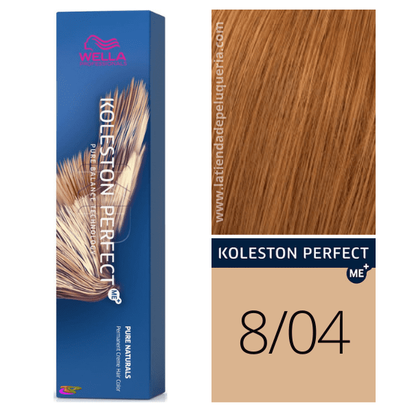 Wella - Tinte Koleston Perfect Pure Naturals 8/04 Rubio Claro Natural Cobrizo de 60 ml