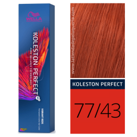 Wella - Tinte Koleston Perfect Vibrant Reds 77/43 Rubio Medio Intenso Cobrizo Dorado de 60 ml
